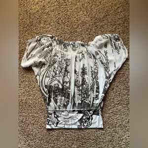 Charlotte Russe Steel Gray and White Floral Blouse